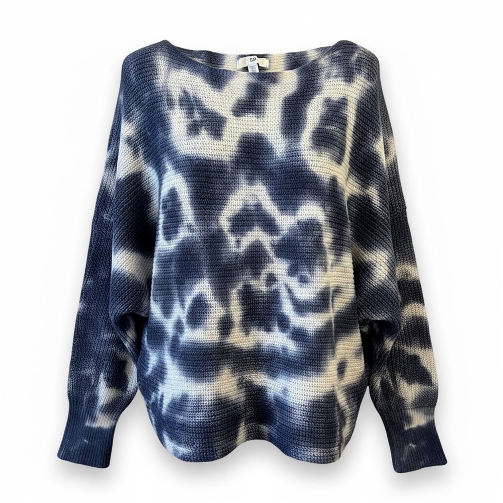 BP Nordstrom Womens Navy Blue White Tie‎ Dye Cotton Knit Dolman Sweater Size XS